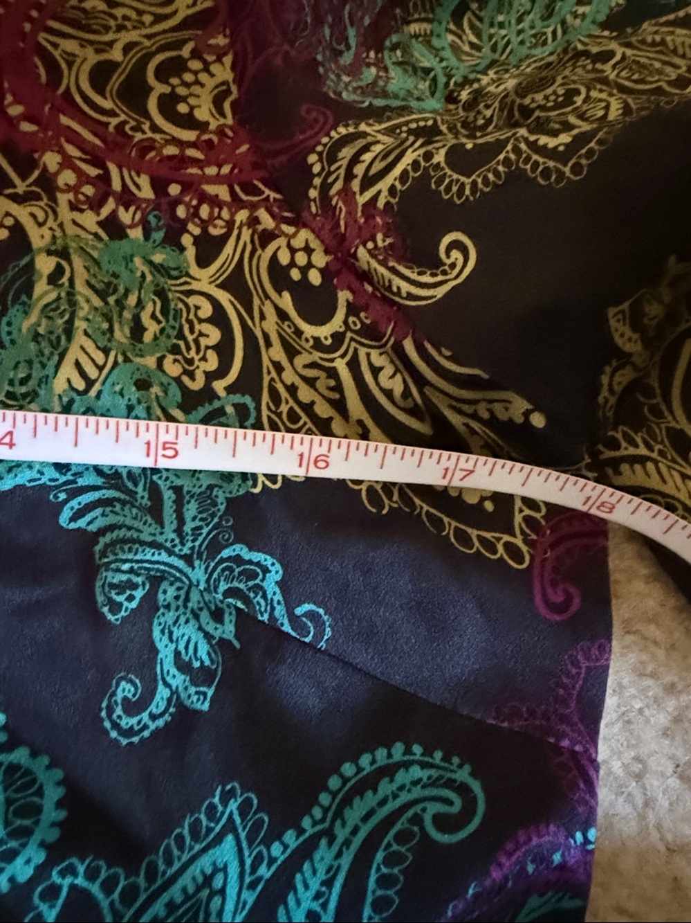 Tesori Black Paisley Shirt Teal Magenta Gold Print Button Down Blouse Size S - Picture 6 of 7
